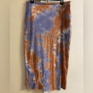 House of Harlow 1960 Ribbed Tie-Dye Maxi Skirt in Blue & Brown XL